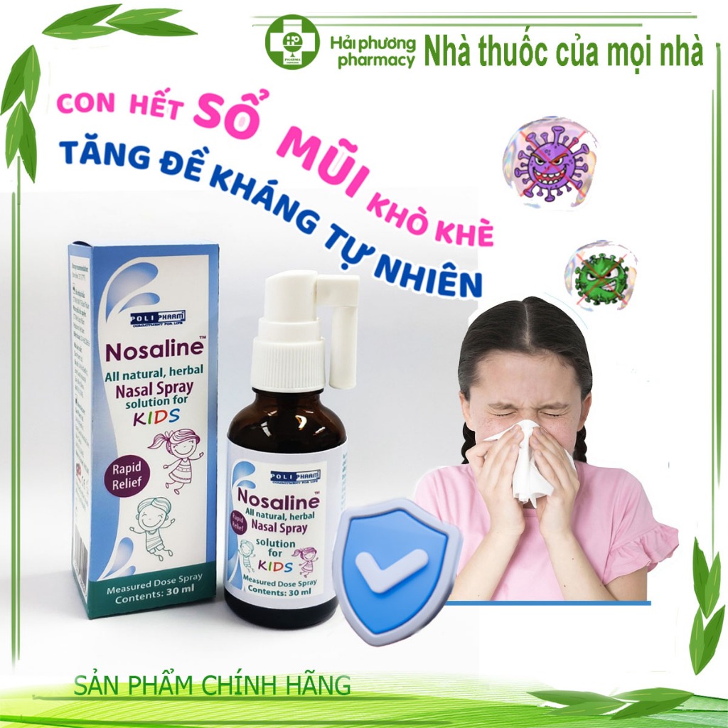Xịt mũi thảo dược trẻ em Nosaline nasal spray kids hỗ trợ giảm nghẹt mũi, cảm lạnh, sổ mũi ở trẻ an 