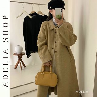 「ADELIA」Áo Khoác Dạ Ép Lông Cừu Handmade Tay Cách Điệu Cổ Bẻ Dáng Dài Form Suông Rộng Phong Cách Hàn Quốc TD521