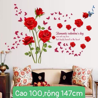 Decal dán tường hoa hồng đỏ
