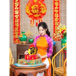 Chữ thư pháp 10cm dán dưa, dừa, bưởi trang trí ngày tết, màu Kim tuyến vàng đỏ đen (giá bán 5 chữ)