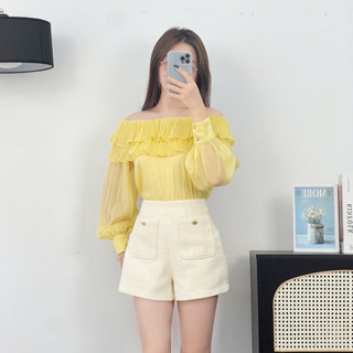 Áo Kiểu Nữ CCHAT Trễ Vai xếp Ly Rủ Bèo Dáng Suông Chất Voan Mềm Mại 12ADV2007ST