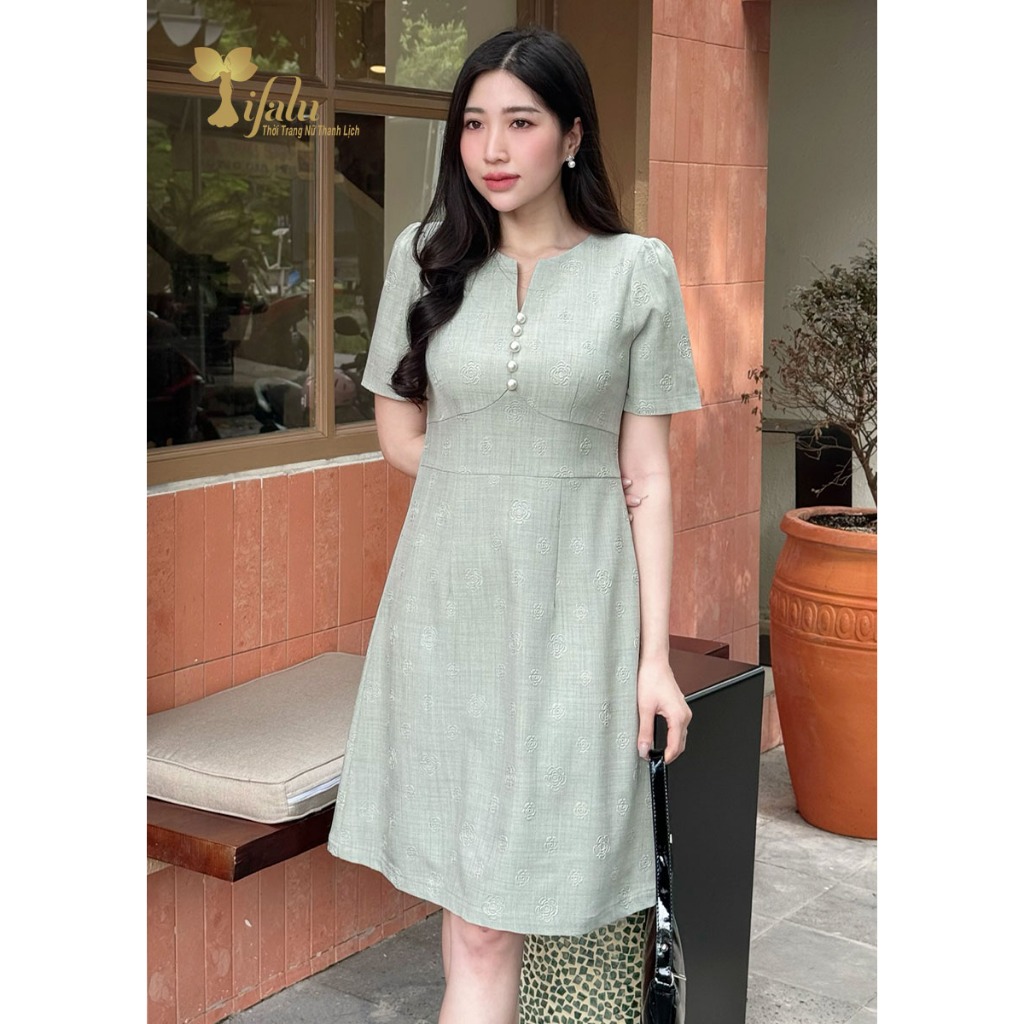 Đầm chữ A bigsize Zol by TIFALU vải dập hoa hồng màu xám - ZOL932GREY