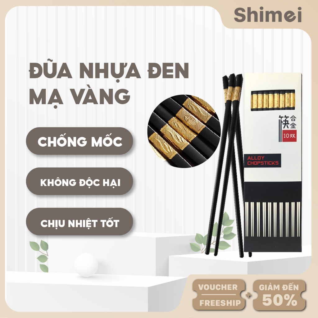 Đũa Nhựa Đen Mạ Vàng Nhật Cao Cấp Chống Trơn Chống Mốc, dễ vệ sinh
