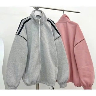 Áo khoác nam nữ cổ trụ phối sọc vai. Chất nỉ cotton, form rộng đẹp hottrend 2024