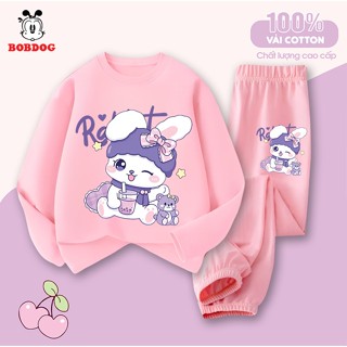 Bộ dài tay bé gái BOBDOG 2025,set quần áo thu đông chất liệu cotton cao cấp in hình ngộ nghĩnh TW- KS64 cho bé