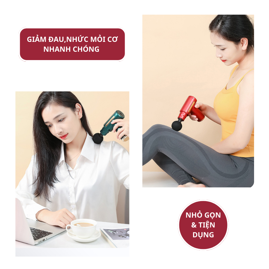 Máy Massage Cầm Tay Mini - Máy Đấm Lưng Mát Xa Trị Liệu Cổ Vai Gáy 4 Đầu 6 Chế Độ