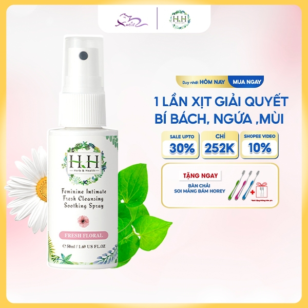 Xịt Phụ Khoa HH 50ml Chiết Xuất Thảo Mộc, Kháng Khuẩn Ngăn Mùi Hiệu Quả, Hương Thơm Dịu Nhẹ Dễ Chịu, Chai cầm tiện lợi