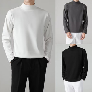 Áo Giữ Nhiệt Nam FABUMAN Áo Thun Nam Tay Dài Có Cổ Cao Lót Nỉ Cotton Thu Đông Giữ Ấm Thể Thao Cao Cấp Màu Trắng Đen Ghi