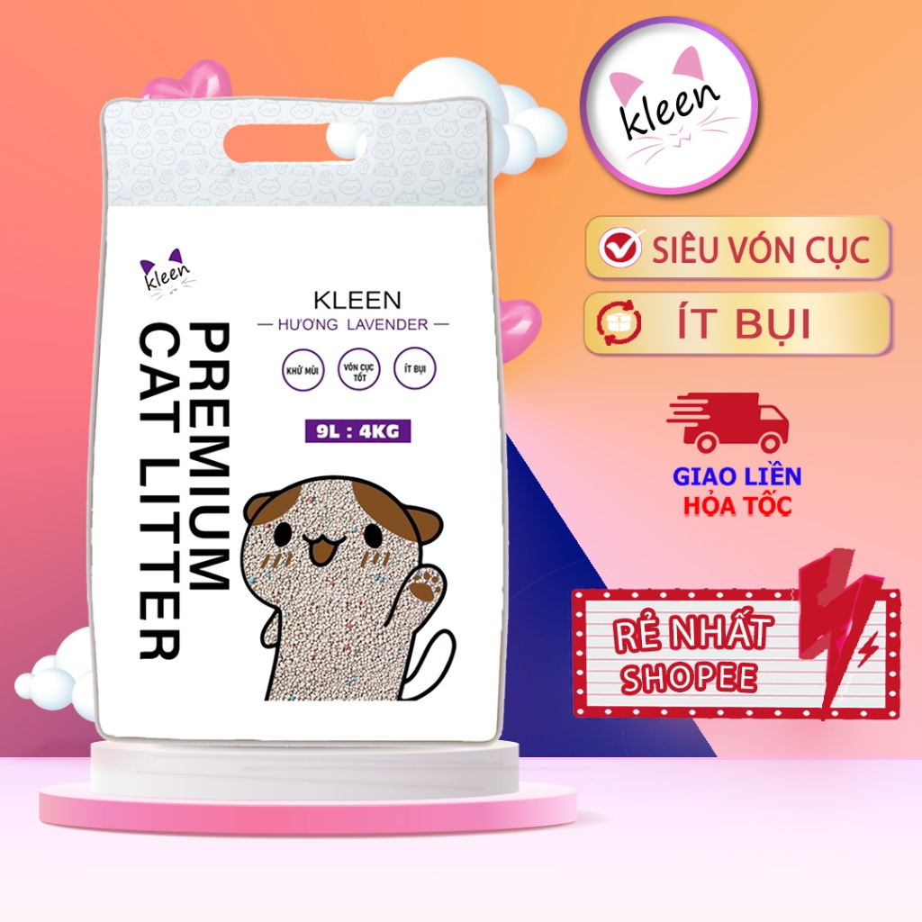 Combo 3 túi Cát Mèo Kleen, Cát Vệ Sinh Mèo Kleen Siêu Vón Cục 9l