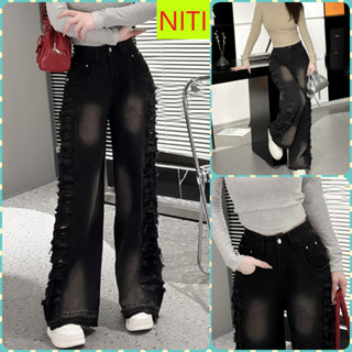 [ ORLA174] QUẦN JEANS ỐNG RỘNG NỮ LƯNG CAO MÀU XÁM ĐẬM LOANG RÁCH TE TUA HÔNG LAI CUỐN TÔN DÁNG SIÊU HOT HIT