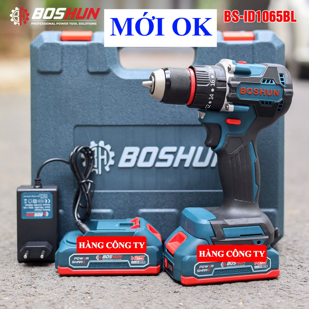 Máy Khoan Boshun 21V 3 chức năng có búa tặng kèm bộ phụ kiện 28 chi tiết, không chổi than, lõi đồng