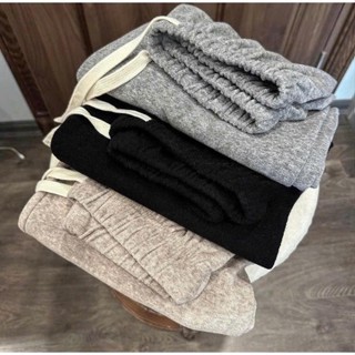 quần ống rộng dáng suông nữ vải nỉ nhung tăm lắm cạp chun lưng cao có dây rút