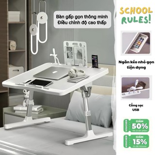 Bàn Học Gấp Gọn Thông Minh, Có Điều Chỉnh Độ Cao Thấp - Tích Hợp Sạc Usb Đèn Và Quạt Mini Cho Học Sinh, Sinh Viên