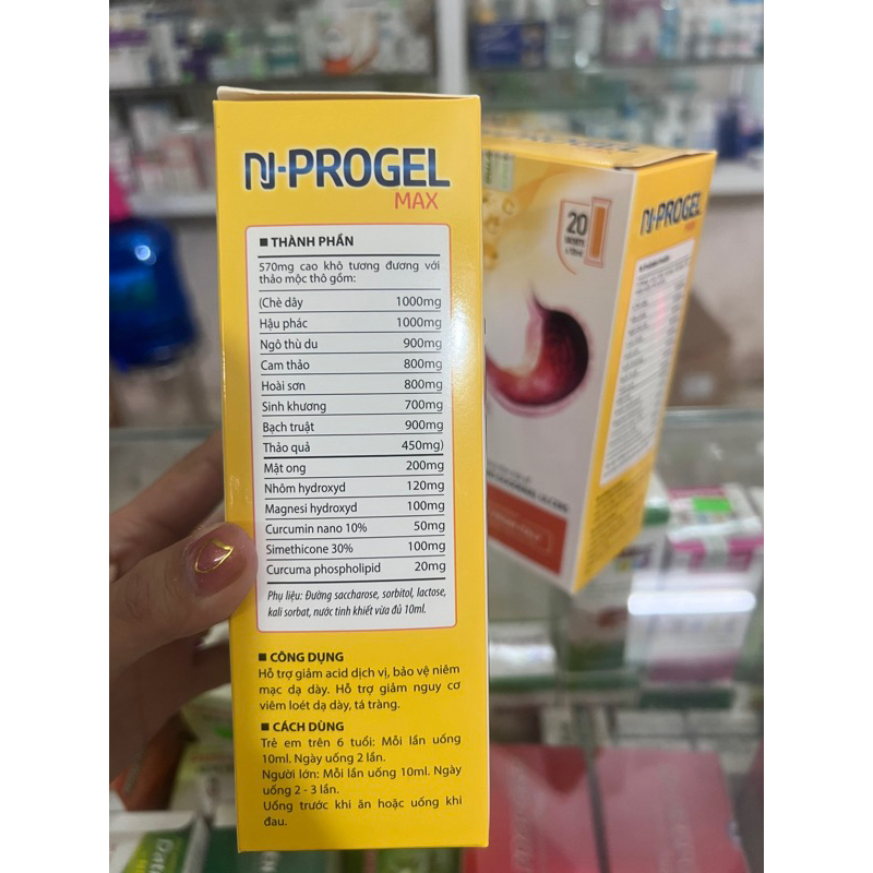 Hỗ trợ giảm nguy cơ viêm loét dạ dày - Tá tràng N-Progel Max, hộp 20 gói