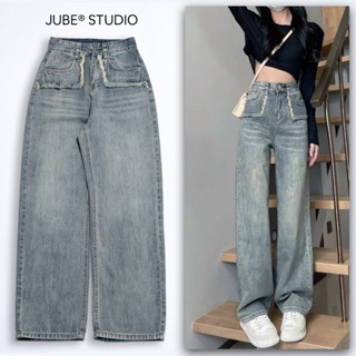 Quần Jean Nữ Vải Xước Cao Cấp Ống Suông Túi Kiểu Tua Rua Dáng Trơn