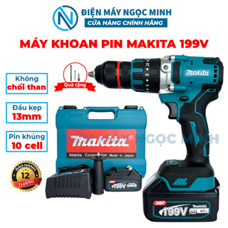 Máy khoan pin cầm tay KHÔNG CHỔI THAN MAKITA 199V đầu 13mm 3 chức năng mạnh mẽ bảo hành 12 tháng