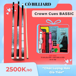  Cơ bida lỗ Crown Cues Bassic 01,02    tặng kèm 9 món pk và sách bida cơ bản   