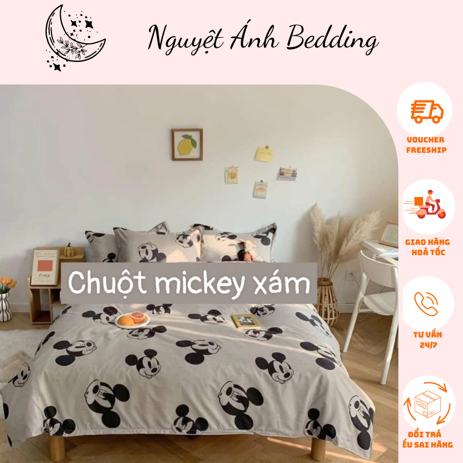 (XU HƯỚNG) 🎋 Set vỏ chăn kèm ga gối cotton poly đẹp (bọc ngoài mền, có khoá kéo) mẫu Chuột mickey xá