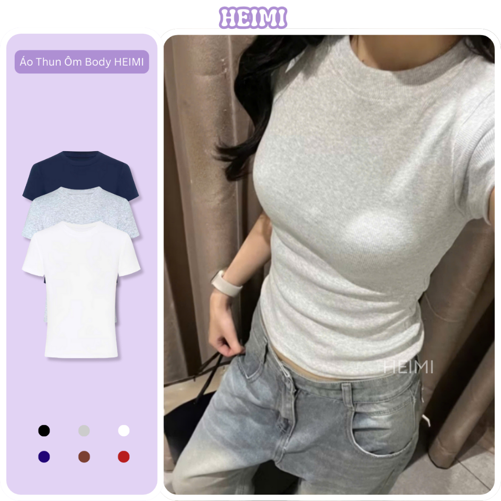 Áo Thun Trơn Form Ôm HEIMI, Áo Thun Baby Tee Basic Đủ Màu Chất Thun Co Giãn Thoáng Mát | BigBuy360 - bigbuy360.vn