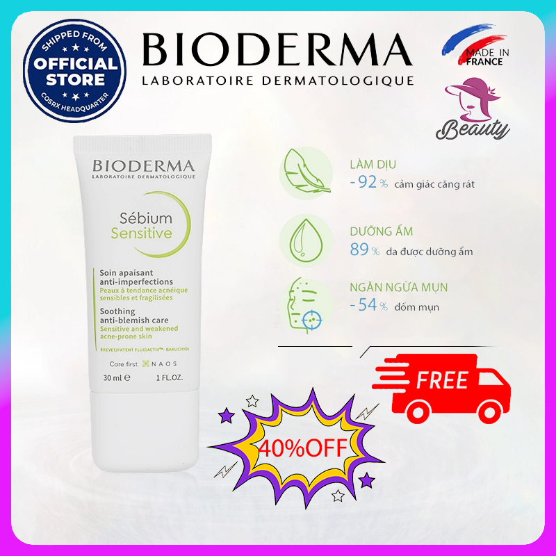 Kem Dưỡng Bioderma Sebium Sensitive Pore Refiner 30ml giảm mụn viêm nhạy cảm Giúp Se Khít Lỗ Chân Lông