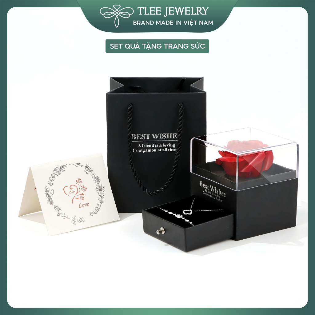 Set quà tặng trang sức dây chuyền, lắc tay bạc TLEE full box TLEE JEWELRY SQ004