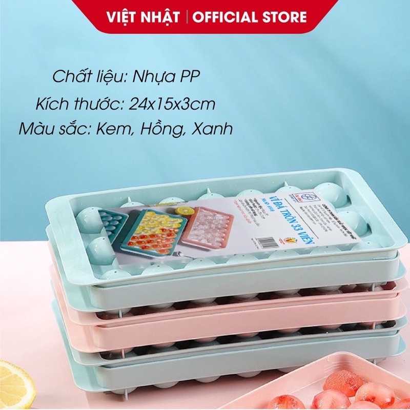 Khay đá bi tròn 33 viên có nắp đậy vIệt Nhật, Khuôn làm thạch hoa quả hình bi tròn - Bum House