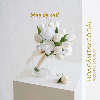 TONE TRẮNG Hoa cưới lụa cầm tay cô dâu - Bó hoa cưới cầm tay cô dâu Hoa giả cầm tay cô dâu BY CATT