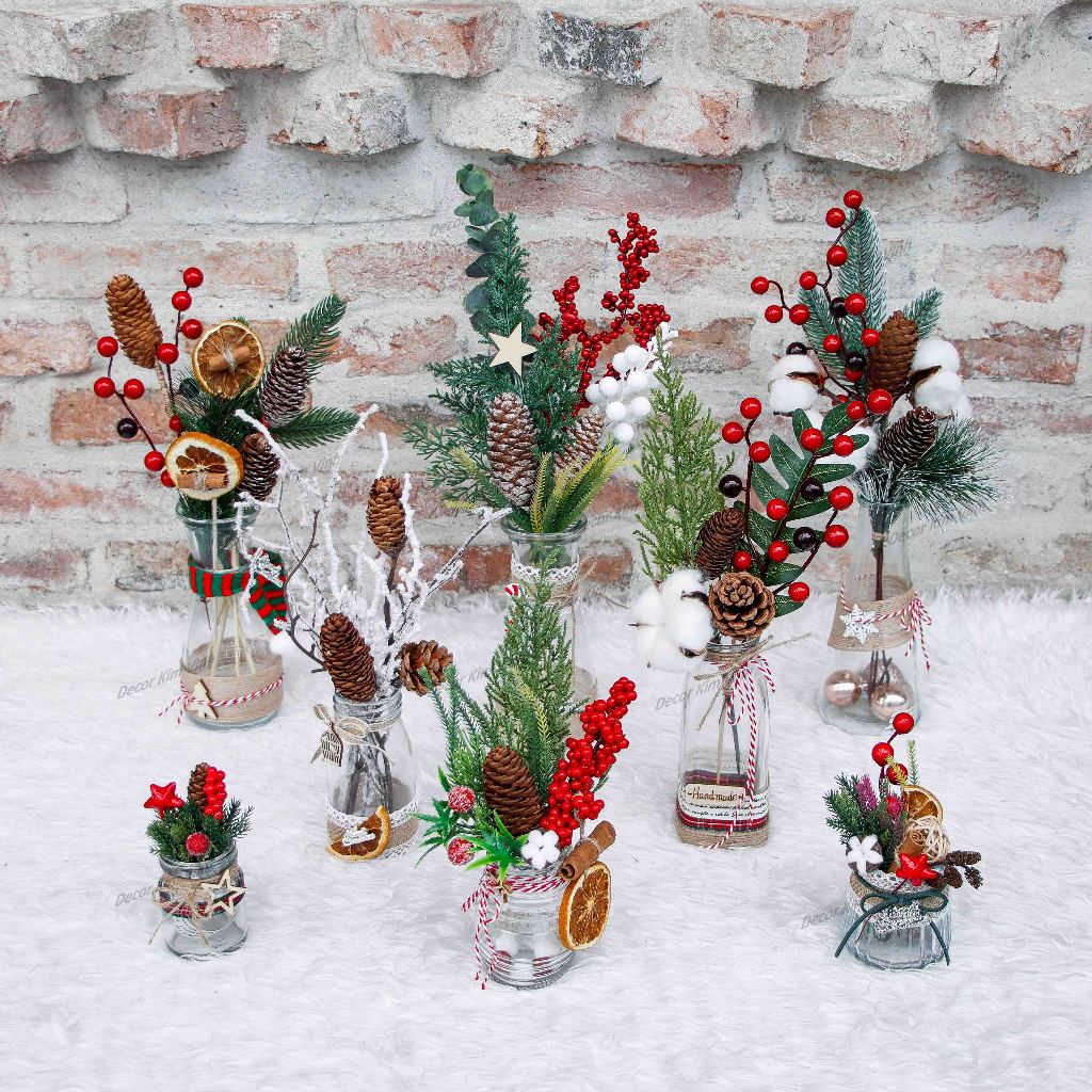 Set Lọ Hoa Thuỷ Tinh Trang Trí Noel Phong Cách Vintage Tối Giản (Nhiều Mẫu)