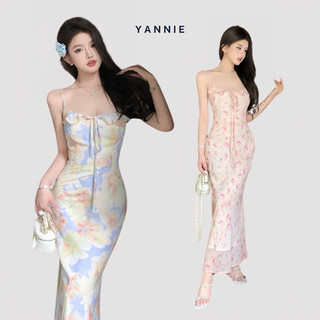 Váy đầm hai dây hoa midi ôm body sexy quyến rũ gợi cảm đi biển Yannie