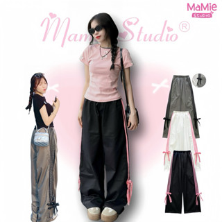 Quần Kaki 4 sọc thắt nơ Mamie studio, ống rộng đứng form nam nữ.