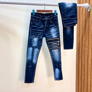Quần Jeans Nam DSQ Màu Xanh Whash Bạc Vảy Sơn 4 Khuy Mix 4 Khóa Zip Đùi Chuẩn Form Boy Phố