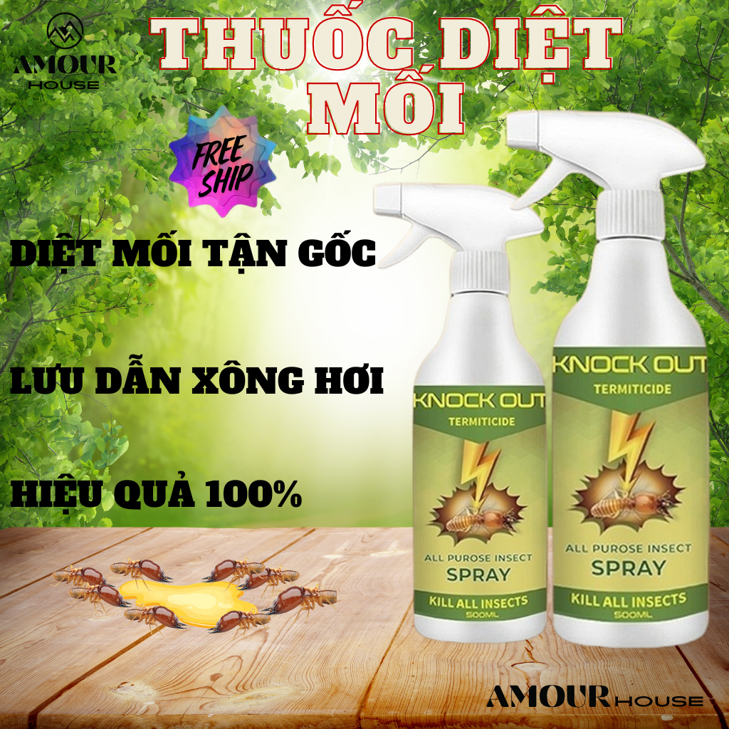 Chai Diệt Mối Mọt KNOCK OUT PLUS, Diệt Mối Tận Gốc, Diệt Mối Mọt Gỗ, Tường, Tủ Bếp, Sàn Gỗ, Mọt Tre