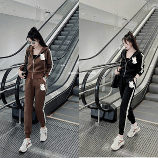    Hàng loại 1  Set bộ Nỉ mũ thêu chữ viền  bo gấu nữ thu đông phong cách trẻ trung  năng động  M13  - quanaohuyenanh 