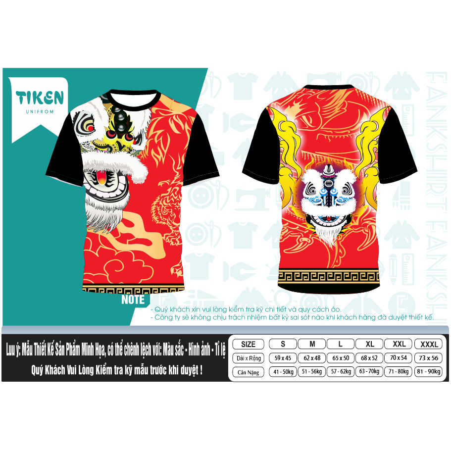 áo in lân dư rồng - sư tử - lio full 3D