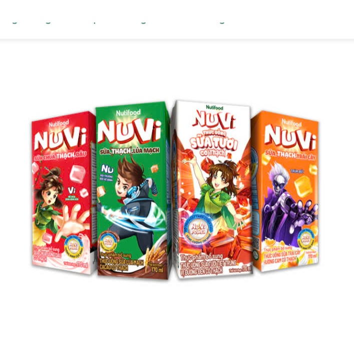 (Nutifood)Thùng 48 hộp Nuvi 170 ml sữa lúa mạch thạch ca cao/sữa chua thạch dâu/ Cam thạch/đường đen