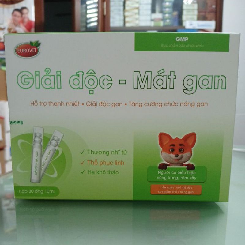 Giải độc mát gan Eurovit hộp 20 ống - Hỗ trợ thanh nhiệt, giải độc và tăng cường chức năng gan.