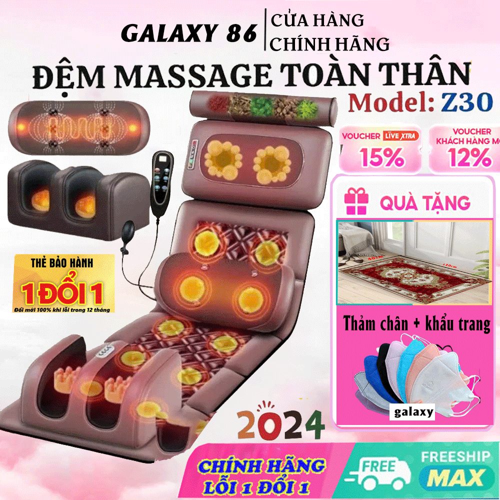 Đệm Massage toàn thân Hồng ngoại, Xoa bóp đảo chiều, Chườm nóng Thảo Dược,Thảm, Nệm, Gối Matxa Toàn Thân Cổ, Vai, G