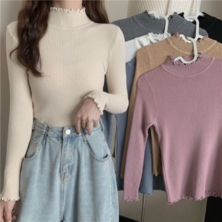 Áo Len Tăm Cổ Sóng Kiểu Dáng ôm Body Siêu Co Dãn Hàng QCCC Tay Dài Dễ Phối Đồ Phong Cách Hàn Quốc