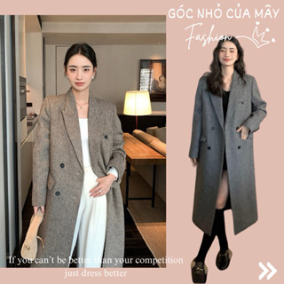(Góc nhỏ của Mây - ORDER) PSM37 Áo khoác dạ lông cừu Pusumede dáng dài kẻ chìm form suông rộng phong cách Hàn Quốc GNCM