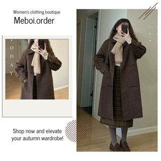   Meboi.order  áo khoác dạ dáng dài màu nâu Tây xinh 
