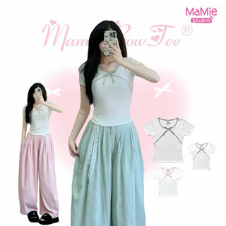 Áo thun viền sọc nơ MaMie form ôm body cho nữ, baby tee đủ màu chất cotton mỏng nhẹ, co giãn thoải mái.