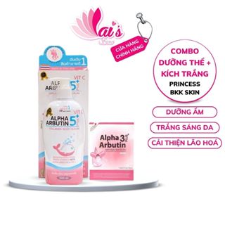 Combo Sữa Dưỡng Thể Alpha Arbutin & Vit C 5 Plus+ Princess Bkk Skin 500ml + Kích Trắng - Lai's Store