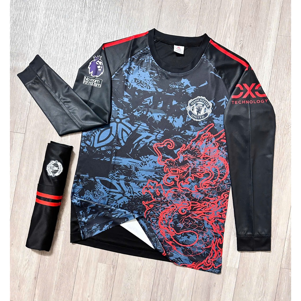 Bộ bóng đá dài tay M..U ĐEN RỒNG 2024 - Đồ đá banh dài tay nam nữ chất thun lạnh cao cấp