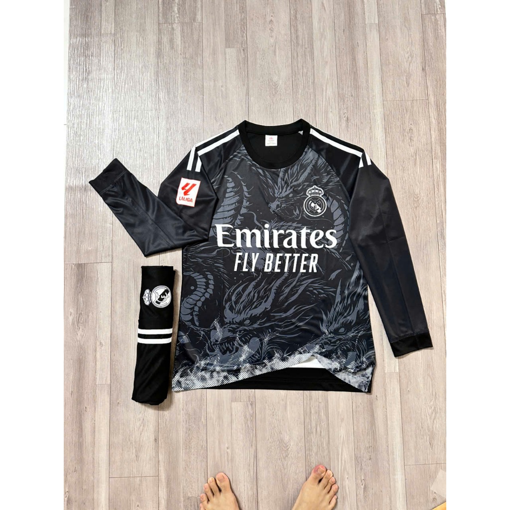 Bộ bóng đá dài tay RE.AL ĐEN RỒNG 2024 - Đồ đá banh dài tay nam nữ chất thun lạnh cao cấp