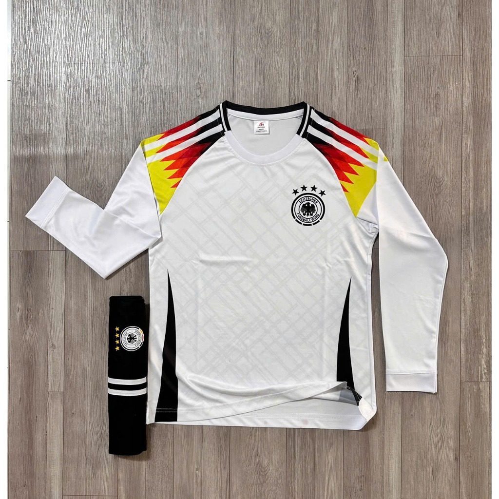 Bộ bóng đá dài tay Đ..ỨC Trắng 2024 - Đồ đá banh dài tay nam nữ chất thun lạnh cao cấp