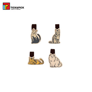 Set 4 Bookmark Gỗ TICK & PICK Đánh Dấu Sách Nam Châm In Hình Mèo Cưng Dễ Thương