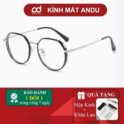 Gọng kính cận thời trang nam nữ ANDU dáng tròn chống tia UV chất liệu kim loại cao cấp 1068