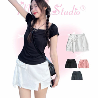  Chân váy nữ Mamie Studio dáng ngắn đính nơ phong cách y2K đủ màu có lót quần bên trong co giãn thoải mái- clothingfor 