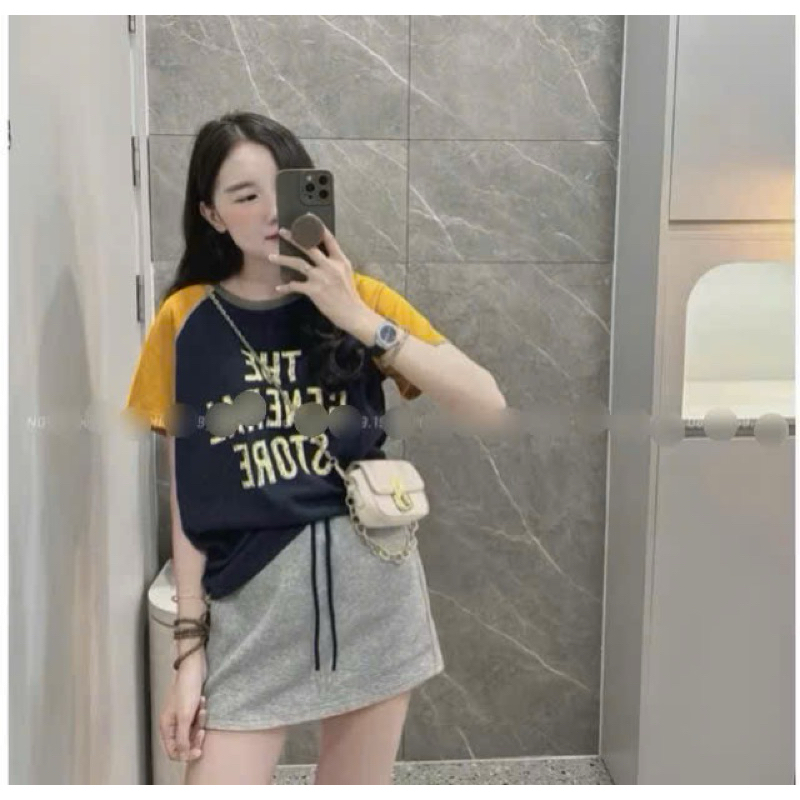 ÁO PHÔNG GIẤY CHỮ PHA TAY FROM BASIC HÀNG QC MS13301