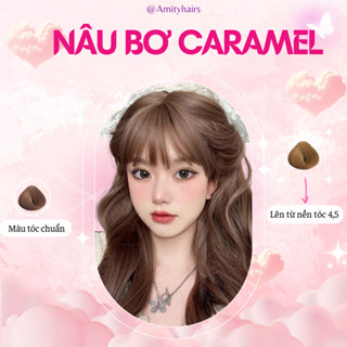 Thuốc nhuộm tóc màu NÂU BƠ CARAMEL cần tẩy Amityhairs, lên màu nhanh, tặng kèm dụng cụ nhuộm và oxy trợ dưỡng
